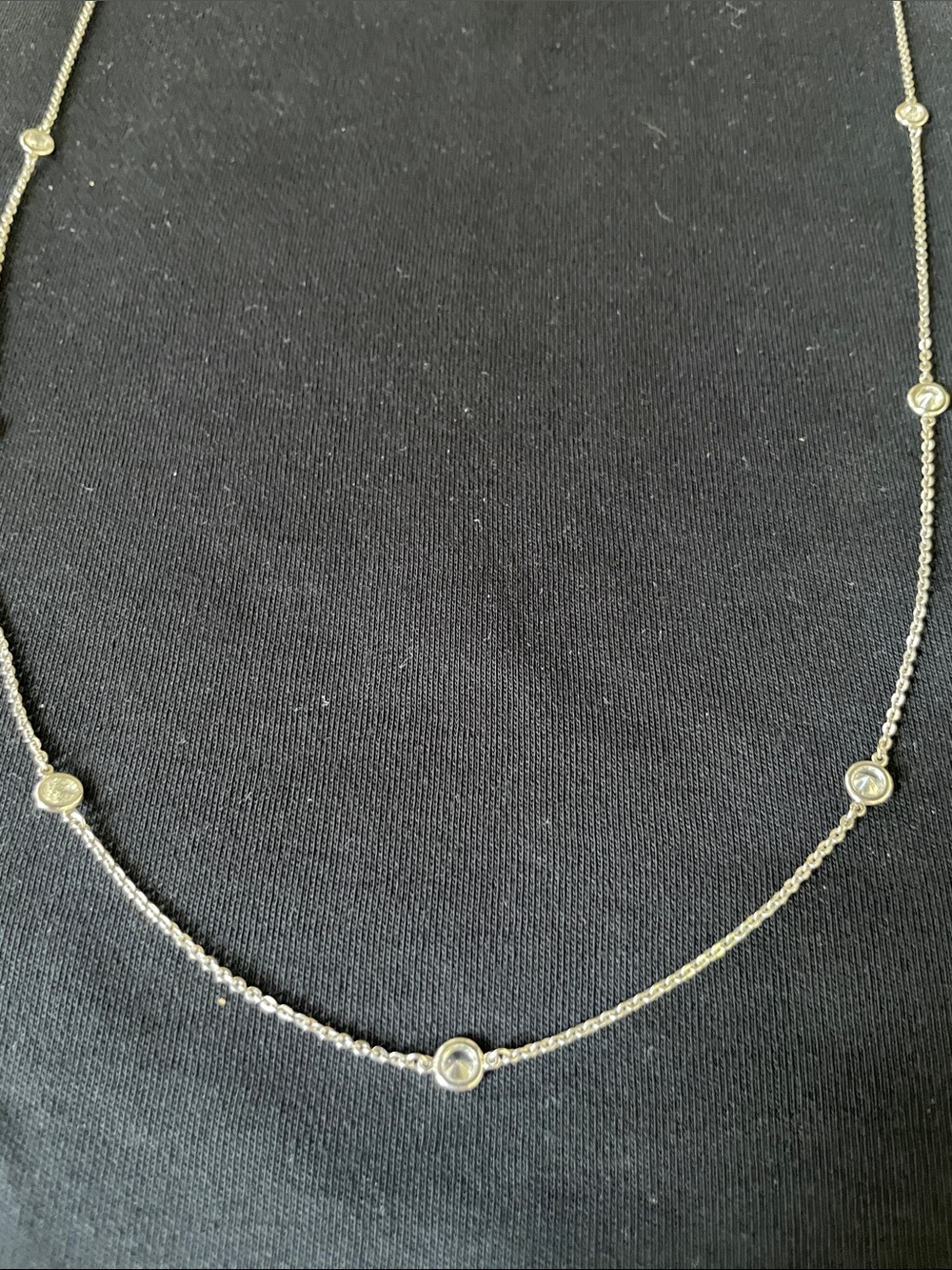 Layered Sterling Silver Station Necklace with Bezel Crystal Accents